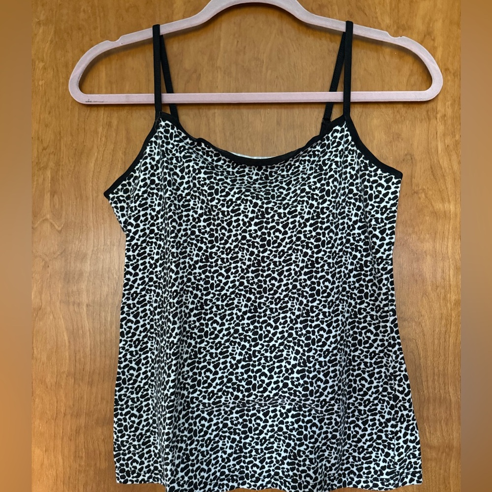 George Black and White Leopard Print Cami Top